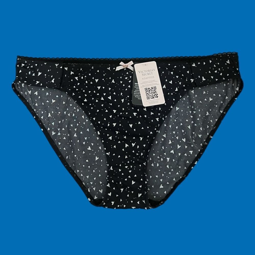 Victorias Secret Body Supersoft Satiny ADAPTIVE Bikini panty hearts black Large